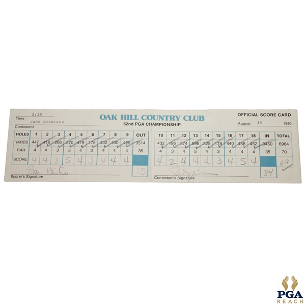 Jack Nicklaus Signed Official Used 1980 PGA Championship FINAL RD Scorecard - 17th of 18 Majors JSA ALOA