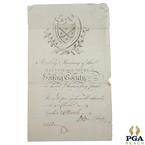 1812 Bruntsfield Links Golfing Society Monthly Meeting Invitation Pamphlet - Mr. Adam Longmore