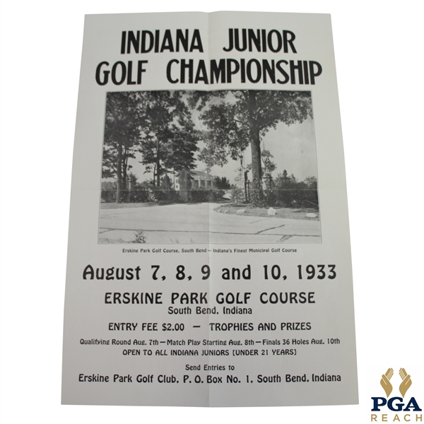 1933 Indiana Junior Golf Championship at Erskine Park Golf Club Bulletin Poster