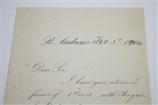 Old Tom Morris Signed Feb. 3, 1904 St. Andrews Stationary Playing a good bit of golf lately JSA FULL #BB53952