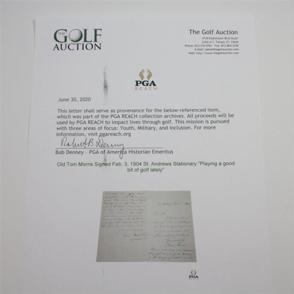 Old Tom Morris Signed Feb. 3, 1904 St. Andrews Stationary Playing a good bit of golf lately JSA FULL #BB53952
