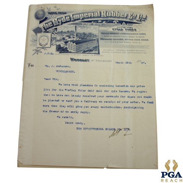1897 The Hyde Imperial Rubber Co. Woodley Flyer Memo/Advert to J. Anderson (Musselburgh)