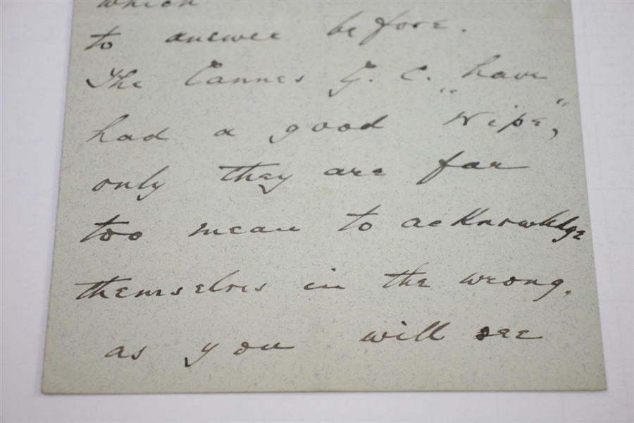 1893 Handwritten Letter to Oliphant from Corbett Regarding Ruling at Cannes Golf Club - June 28th