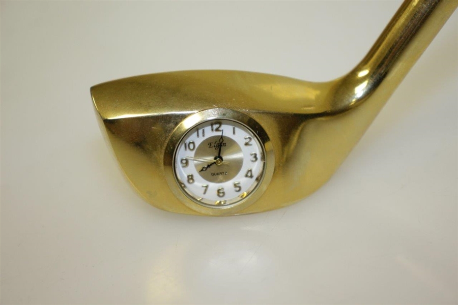 Golf Club Sitting Clock by Elgin - Quartz Face w/ Detachable Letter Opener