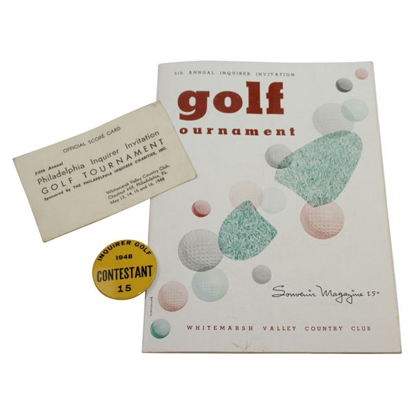 1948 Philadelphia Inquirer Inv. at Whitemarsh Contestant Badge, Program, & Scorecard - Rod Munday Collection
