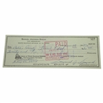 Samuel J. Snead Signed 6/10/1975 Personal Check for Helping the Blind Donation JSA ALOA