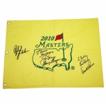 Big Three Plus Phil Mickelson (Winner) Signed 2010 Masters Flag with Personalization JSA ALOA