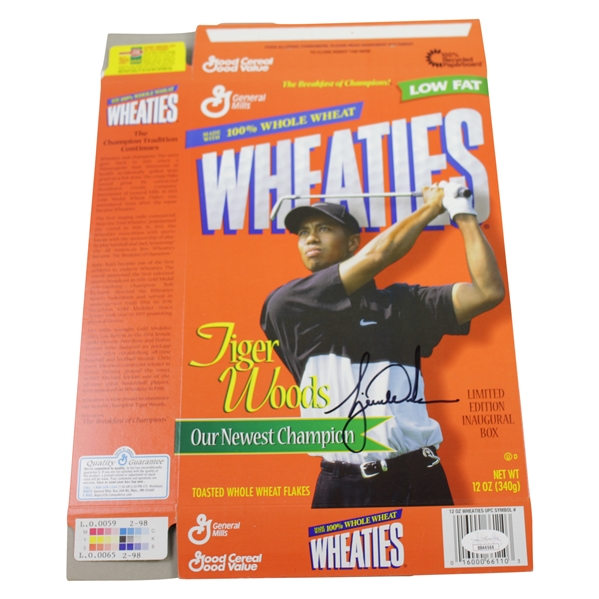 Tiger Woods Signed Wheaties Our Newest Champion Ltd Ed Inaugural Box JSA FULL #BB46566