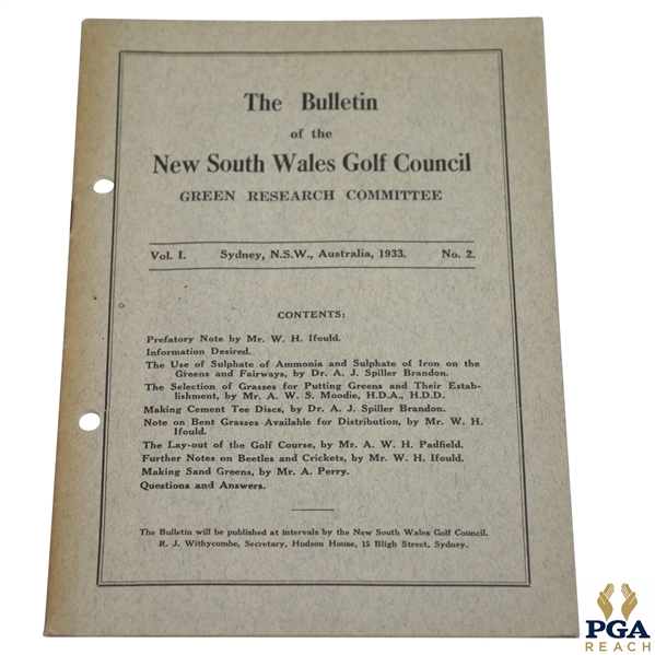 1933 Bulletin of New South Wales Green Research Committee Booklet - Vol. 1 No. 2