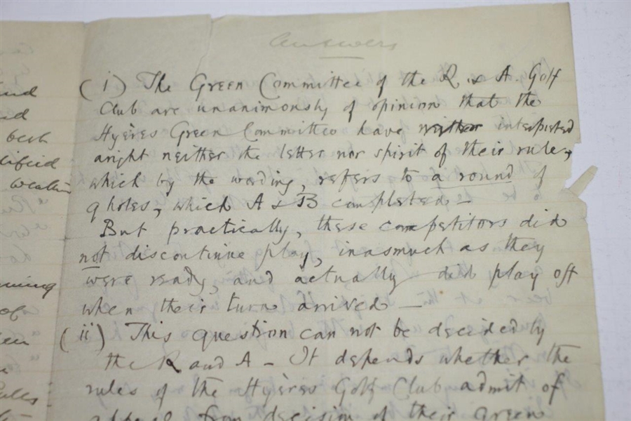1893 Handwritten Signed Letter by H.S.C. Everard regarding Cannes Golf Club Ruling - March 20th