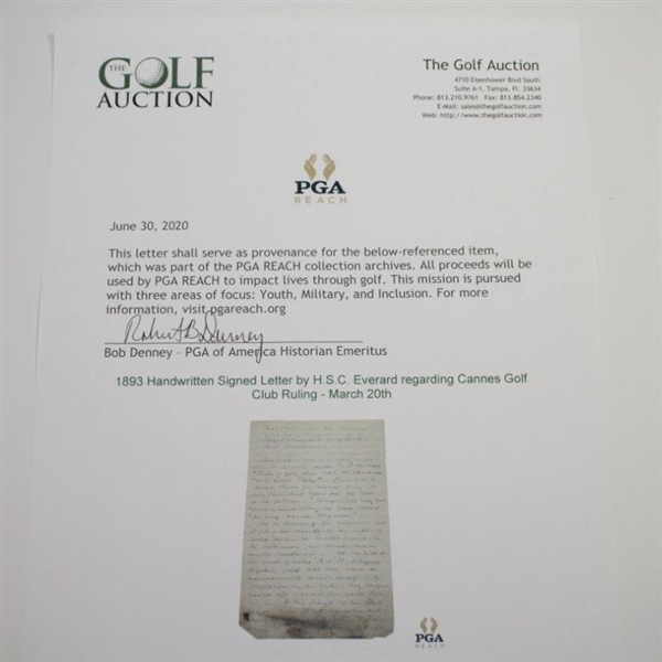 1893 Handwritten Signed Letter by H.S.C. Everard regarding Cannes Golf Club Ruling - March 20th