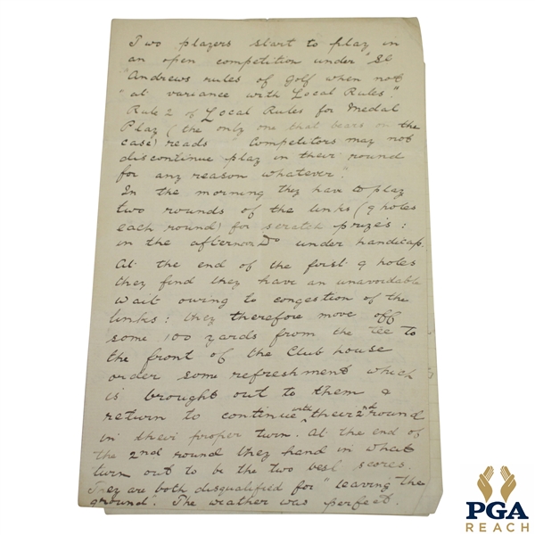 1893 Handwritten Letter Regarding Cannes Golf Club Ruling - March 19th