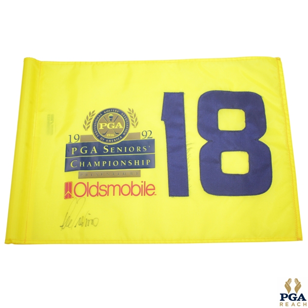 Lee Trevino Signed 1992 PGA Seniors Championship Yellow 18 Flag JSA ALOA
