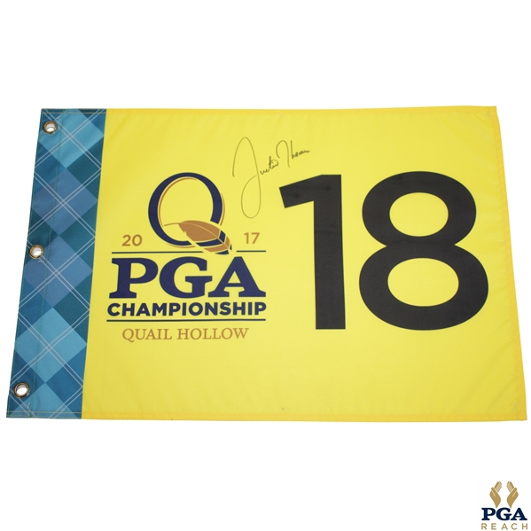 Justin Thomas Signed 2017 PGA Championship at Quail Hollow Screen Flag JSA ALOA