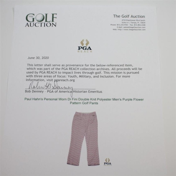 Paul Hahn's Personal Worn Di Fini Double Knit Polyester Men's Purple Flower Pattern Golf Pants