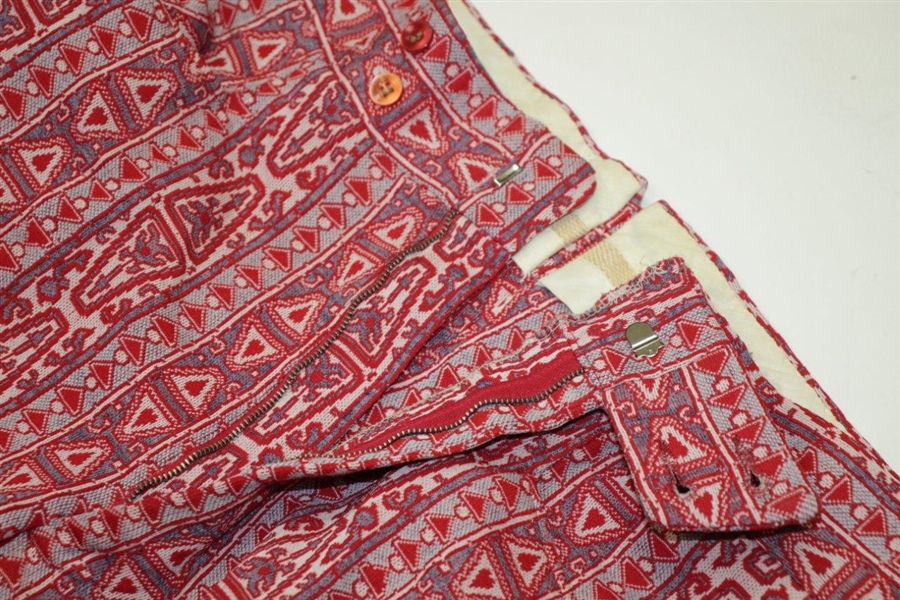 Paul Hahn's Personal Worn Di Fini Double Knit Polyester Men's Red Geometric Pattern Golf Pants