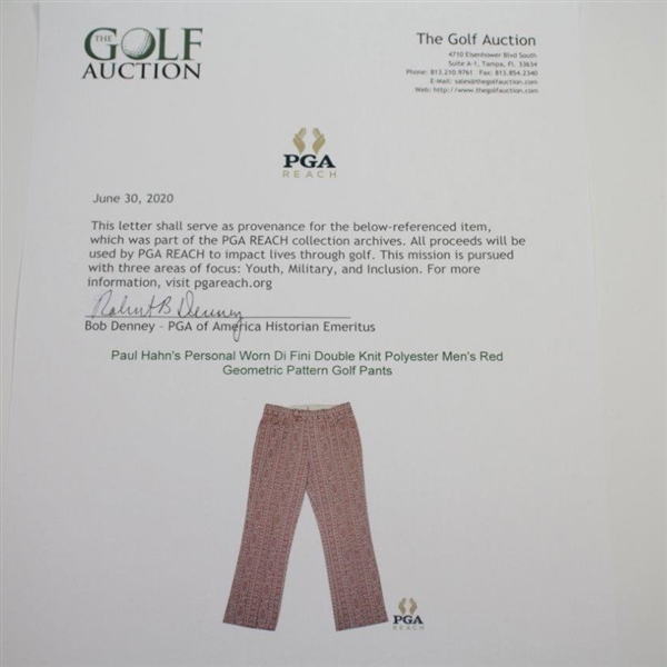 Paul Hahn's Personal Worn Di Fini Double Knit Polyester Men's Red Geometric Pattern Golf Pants