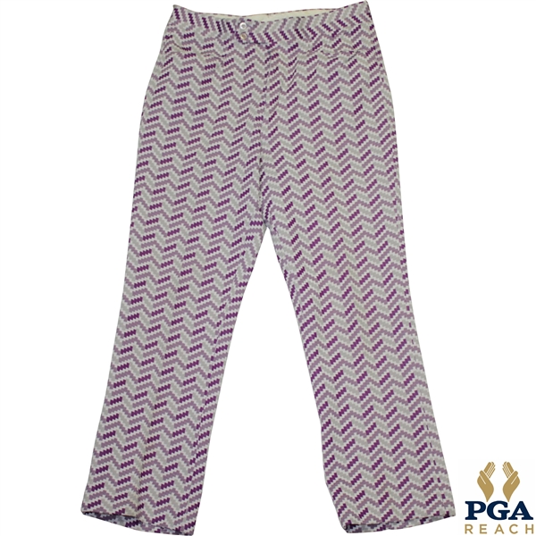Paul Hahns Personal Worn Di Fini Double Knit Polyester Mens Purple Geometric Pattern Golf Pants