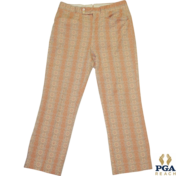 Paul Hahns Personal Worn Di Fini Double Knit Polyester Mens Orange Flower Pattern Golf Pants