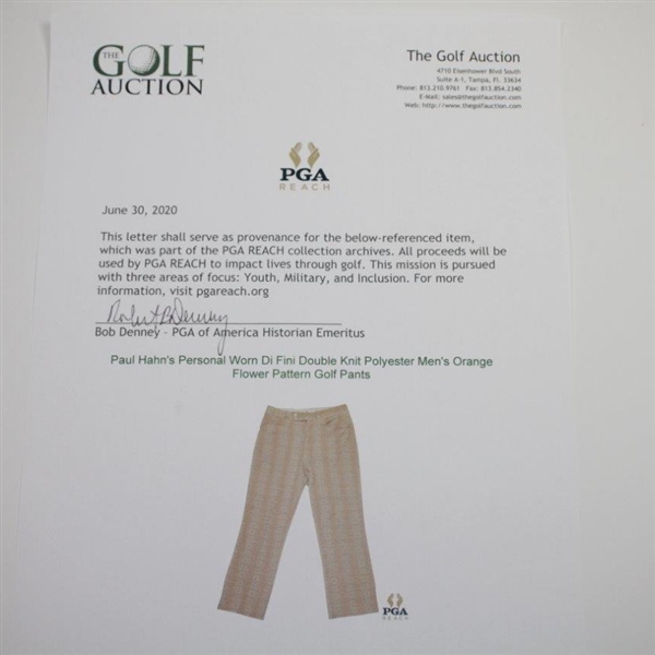 Paul Hahn's Personal Worn Di Fini Double Knit Polyester Men's Orange Flower Pattern Golf Pants