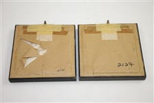Two Delft Golf Decorated Porcelain Tiles with Black Frames