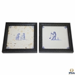 Two Delft Golf Decorated Porcelain Tiles with Black Frames