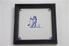 Two Delft Golf Decorated Porcelain Tiles with Black Frames