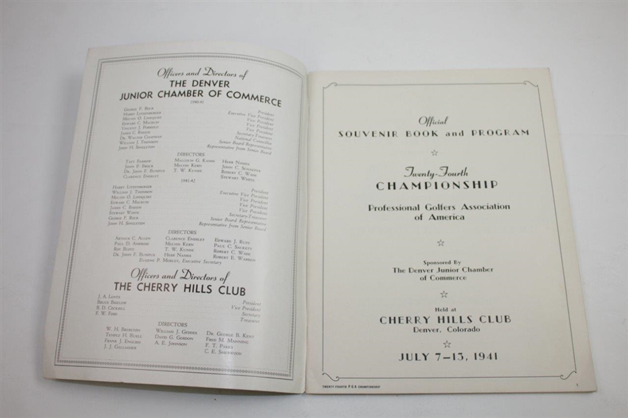 1941 PGA Championship at Cherry Hills Official Program - Vic Ghezzi Winner