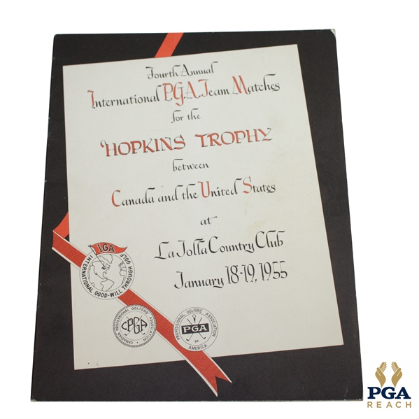 1955 Fourth Annual Intl. PGA Team Matches between USA & Canada at La Jolla CC Program