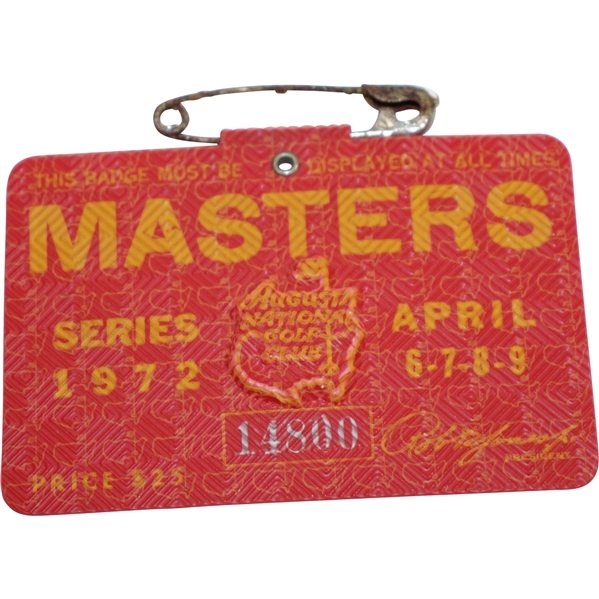 1972 Masters Tournament Series Badge #14800 - Jack Nicklaus Winner