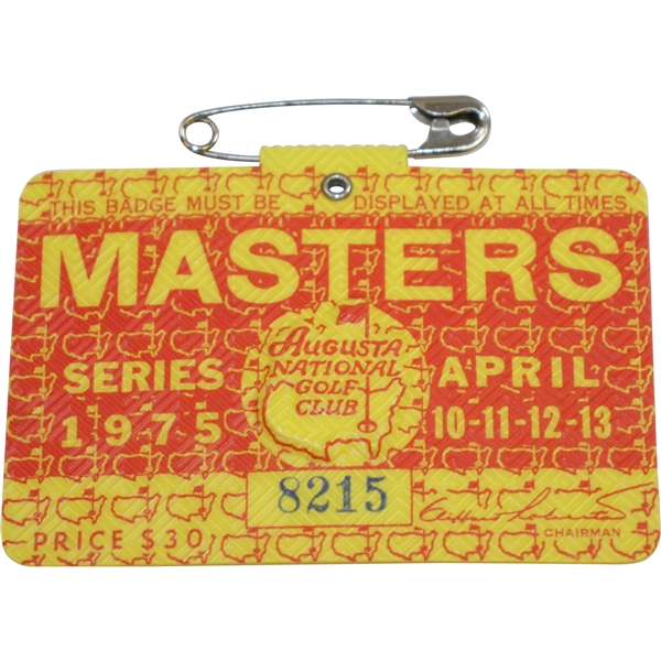 1975 Masters Tournament Series Badge #8215 - Jack Nicklaus Winner