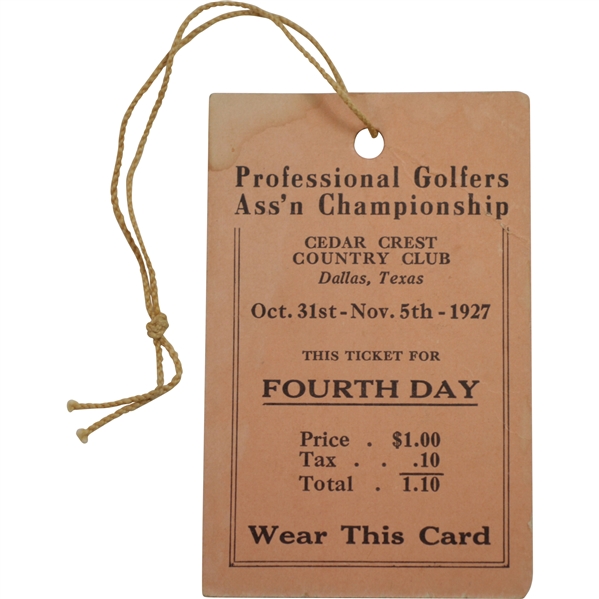 1927 PGA Championship at Cedar Crest CC Fourth Day Ticket - Hagen's Record Setting 5th!