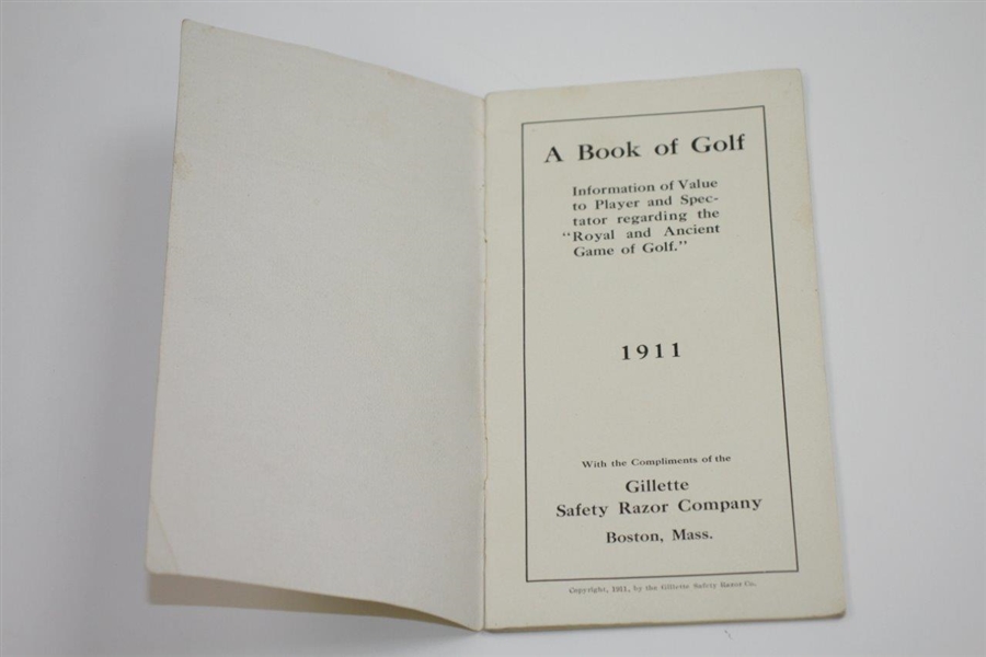 1911 A Book of Golf Booklet with Summary of 1910 Champions - Compliments of Gillette