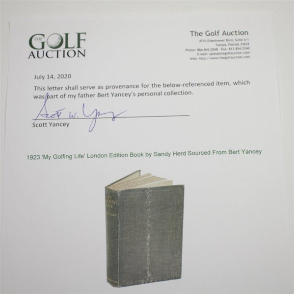 1923 'My Golfing Life' London Edition Book by Sandy Herd Sourced From Bert Yancey