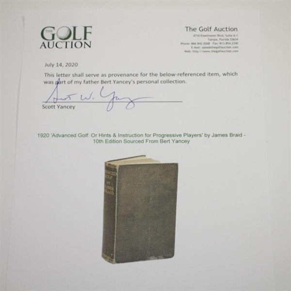 1920 'Advanced Golf: Or Hints & Instruction for Progressive Players' by James Braid - 10th Edition Sourced From Bert Yancey