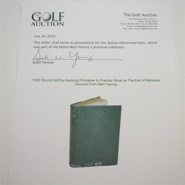 1936 'Sound Golf by Applying Principles to Practice' Book by The Earl of Berkeley Sourced From Bert Yancey