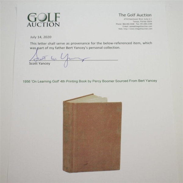 1956 'On Learning Golf' 4th Printing Book by Percy Boomer Sourced From Bert Yancey