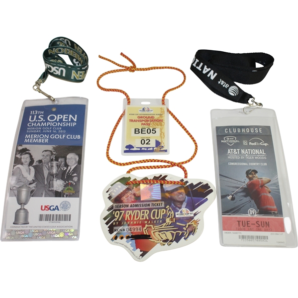 2013 US Open, 1997 Ryder Cup, & 2009 AT&T National Badges/Tickets Lanyards