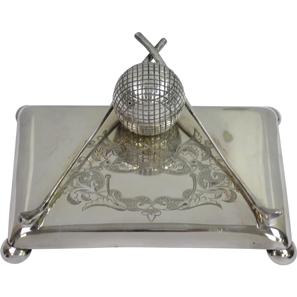 Vintage Ornate Crossed Clubs with Golf Ball Inkwell