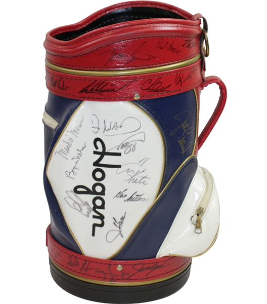 Payne, Nelson, & Dozens others Signed Hogan Co. Red/White/Blue Den Golf Bag JSA ALOA