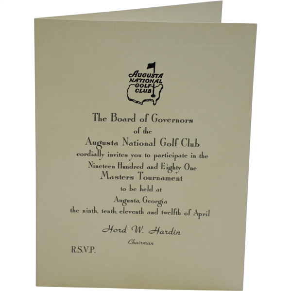 Bobby Wadkins 1981 Masters Tournament Invitation from Augusta National Golf Club