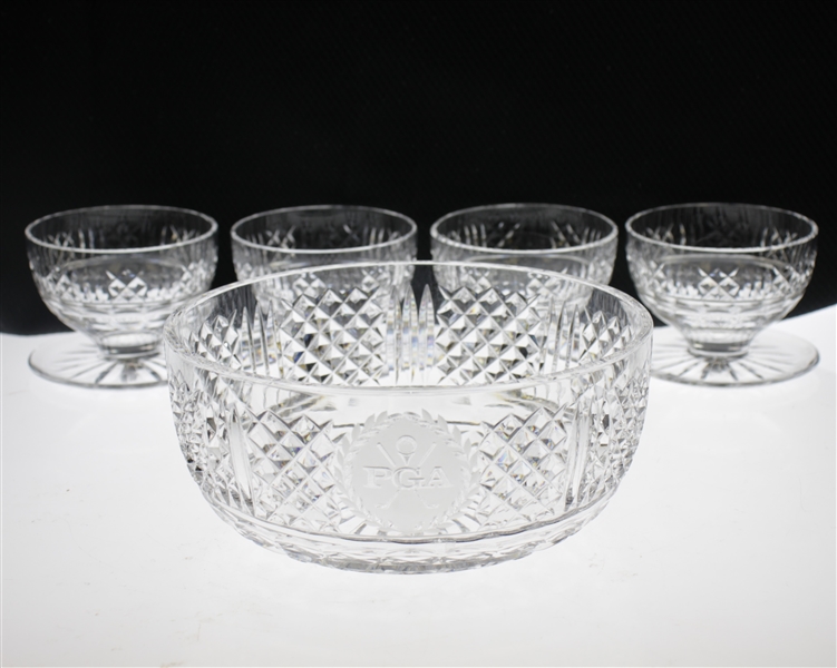 Bobby Wadkins PGA Cut Crystal Punch Bowl with Four Glasses
