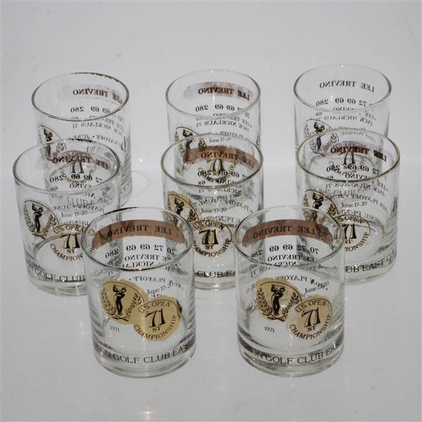 Eight 1971 US Open Championship at Merion GC Lee Trevino Commemorative Glasses - Various Conditions