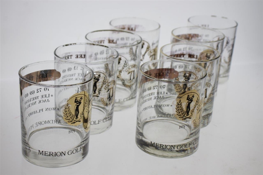 Eight 1971 US Open Championship at Merion GC Lee Trevino Commemorative Glasses - Various Conditions