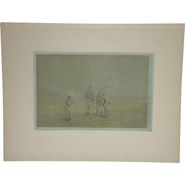 Original Golf Match at Westward Ho Watercolor by Artist Major F.P. Hopkins Shortspoon Signed LL