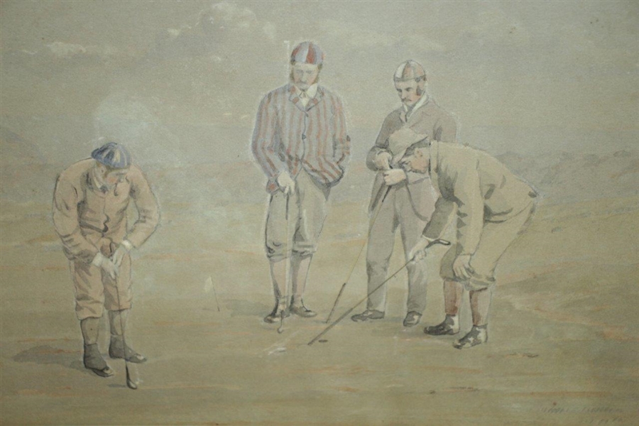 Original 'Golf Match' at Westward Ho Watercolor by Artist Major F.P. Hopkins Shortspoon Signed LL