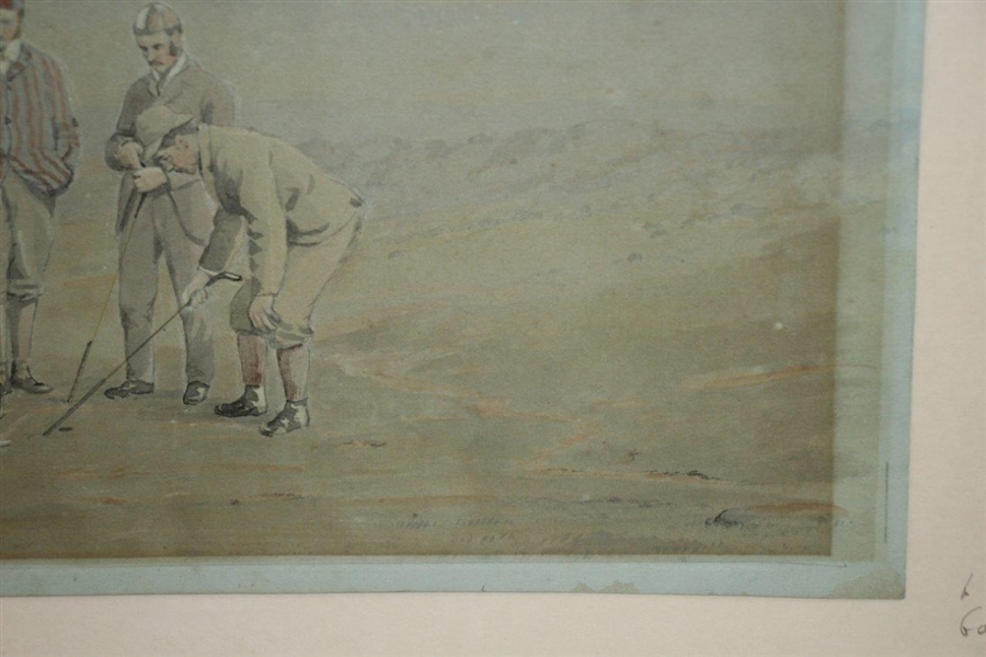 Original 'Golf Match' at Westward Ho Watercolor by Artist Major F.P. Hopkins Shortspoon Signed LL