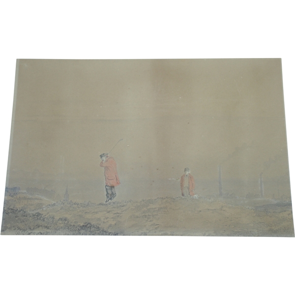 Original Jumping Golfer at St. Andrews Watercolor by Artist Major F.P. Hopkins Shortspoon