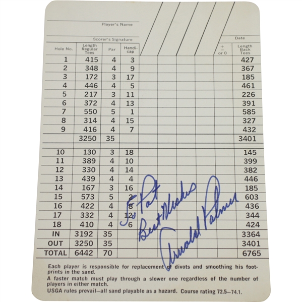 Arnold Palmer Signed Pine Valley GC Scorecard with Personalization JSA ALOA