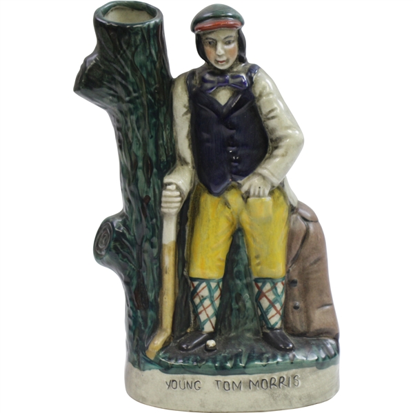 Classic Young Tom Morris Porcelain Vase - Sitting on Trunk with Club & Ball - Unmarked